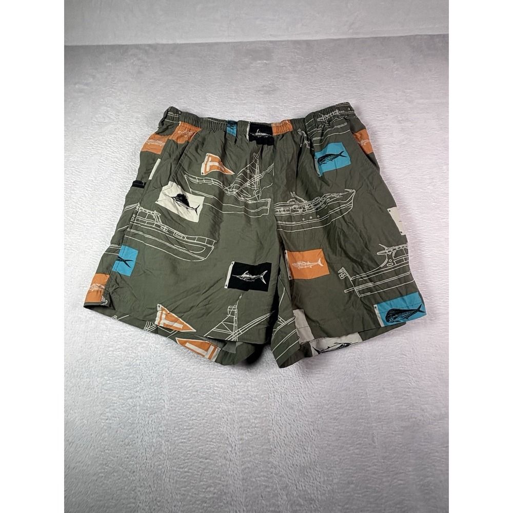 Columbia PFG Mens Shorts Medium Swimming Fishing Flags Martini Boat Print